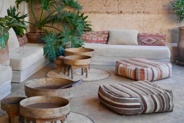 Moroccan living room poufs