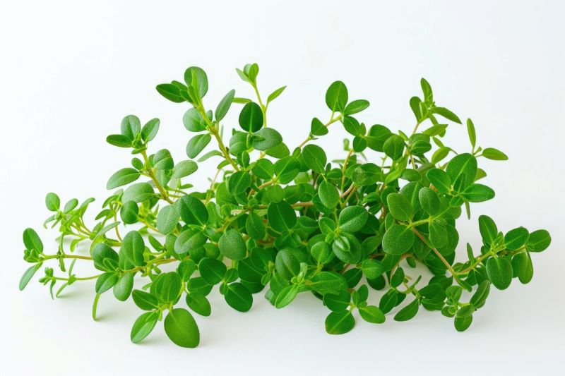 Fresh african buchu plant scattered on a white background.