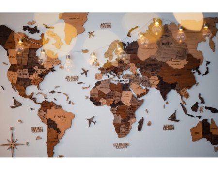 3D Wood World Map Wall Art
