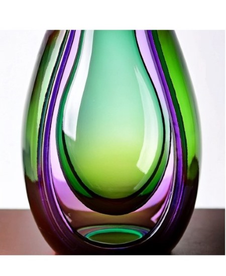 Hand Blown Multicolor Sommerso Oval Art Glass Vase Oval