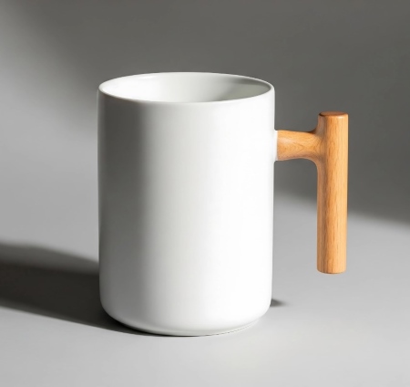 Customised Ceramic Coffee Mug with Acacia Wood Handle and Lid