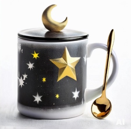 Cute Moon and Star Mug with Lid and Spoon