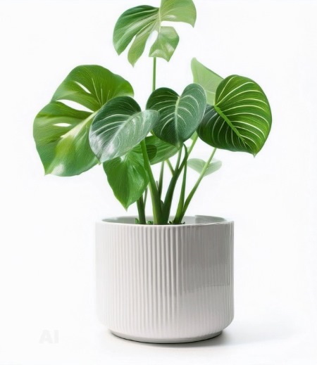 White Pot for Indoor Plants - 3D Line Texture