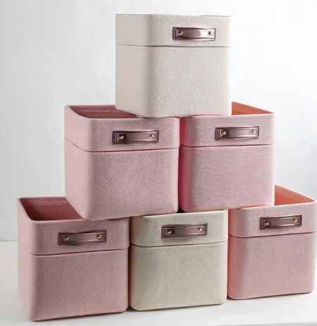Foldable Cube Storage Bins with Leather Handles