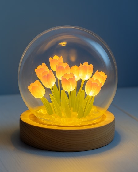 Assembled Tulip Lamp Night Light with Glass Dome