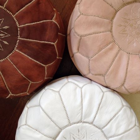Premium Handmade Moroccan Leather Pouf (Stuffed)